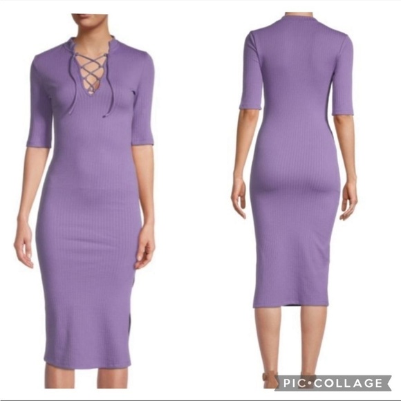 NWT BETSEY JOHNSON Rib-Knit Lace-Up Bodycon
Dress in Violet - Picture 1 of 5